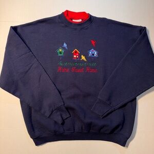 Vtg Home Sweet Home Bird House Mock Neck 90’s Grandma Crewneck Sweatshirt Sz XL
